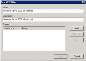 New WMI Filter dialog